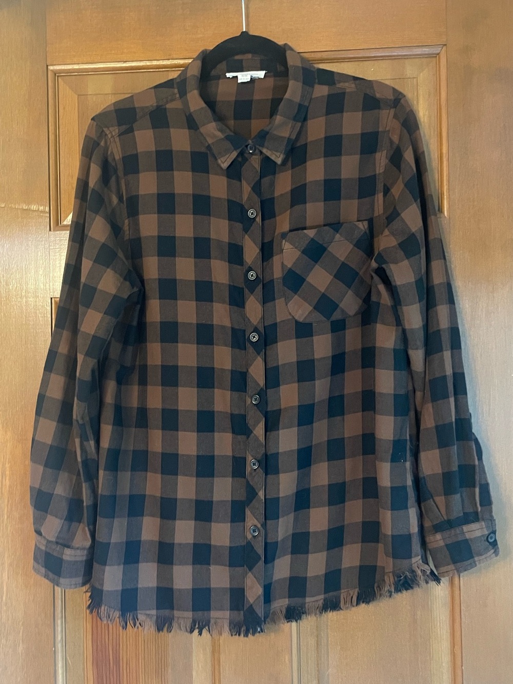 beachlunchlounge Women’s Brown and Black Check Button-Down Shirt Size Medium